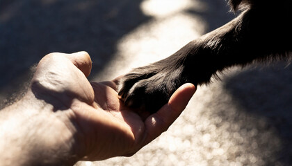 Dog's paw in human's hand
