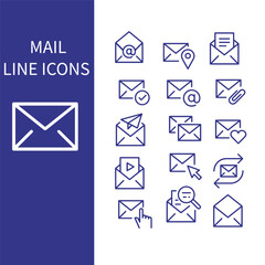 mail and email line vector icons set