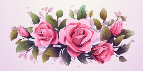Rose pastel template of flower designs with leaves and petals 