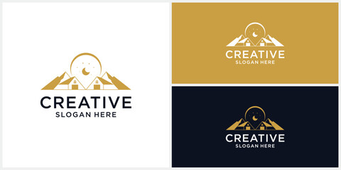 Mountain and warehouse logo design template