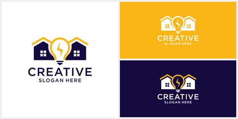 Creative light bulb home building logo design template