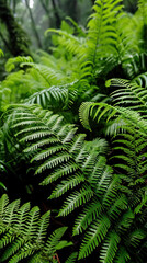 Lush Ferns in the Balinese Forest: Close-Up of Beautiful Green Foliage, Creating a Natural Floral Background