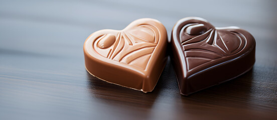 close-up of some heart-shaped chocolates for the day of love and friendship on a table