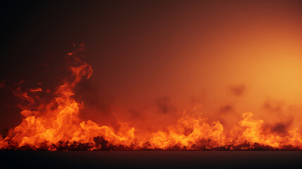Fototapeta na wymiar Intenso incêndio com fogo ardente, variações de laranja e vermelho, fumaça subindo, criando um fundo sombrio.