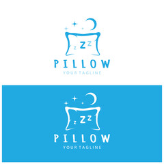 Creative logo designs for pillows, blankets, bed sheets and beds, sleep, zzz, clock, moon and stars.