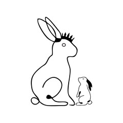 Vector Illustration of a mother and baby rabbit