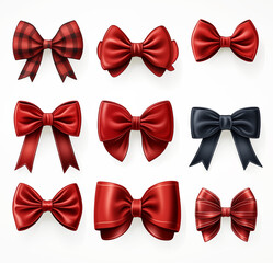 Collection of red bows isolated on white background. Illustration