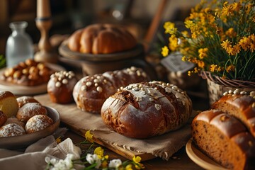 Freshly Baked Assorted Bakery Goods with Rising