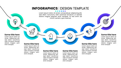 Infographic template. 6 circles connected by a line