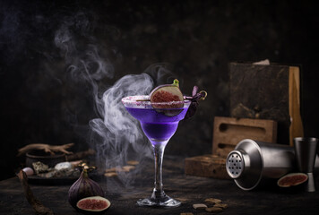 Purple fig cocktail or mocktail in glass