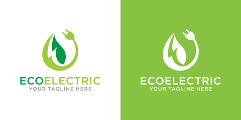Eco electricity with leaf and plug vector logo design. design for business, web, nature, environment, recycling and eco friendly electricity symbol