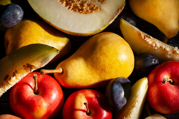 fruit mix on wood background