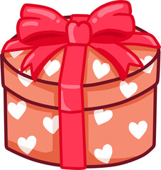 round gift box with pink ribbon. valentines gift box illustration.