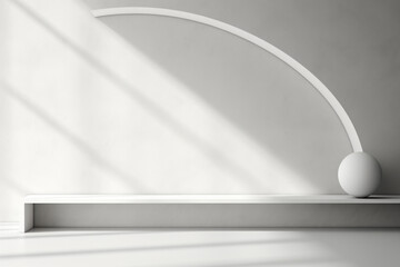 White minimalist shelf with geometric backdrop shadows
