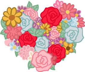 cute bouquet of flowers in heart shape. Valentine's day, mother's day, 
