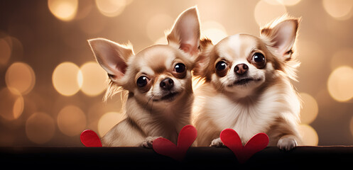 2 beautiful chihuahua dogs in love on Valentine's Day