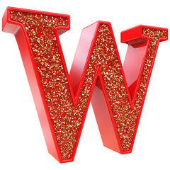 3D Letter W Font Red Alphabet illustration