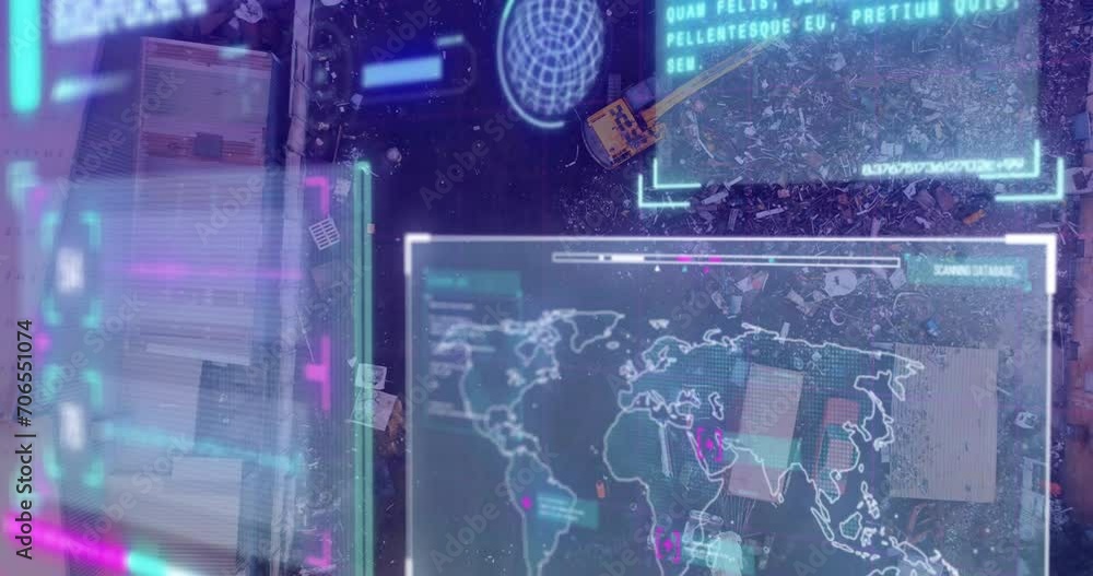 Poster Animation of computer data processing over screens