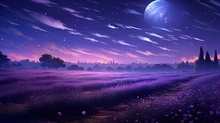 Türaufkleber Moonlit Lavender Field and Starry Sky - AI Generated © VisualMarketplace