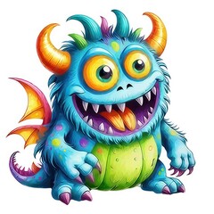 Fototapeta premium Funny colorful cartoon monsters drawings on a white background.
