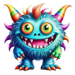 Fototapeta premium Funny colorful cartoon monsters drawings on a white background.