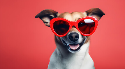 dog with red glasses celebrating valentine's day