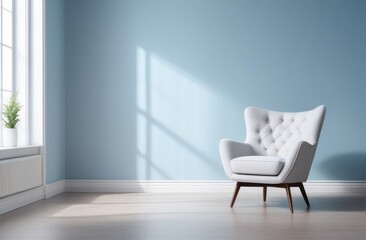 comforting armchair in cozy room with blue walls in classical style. interior design.