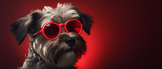dog with red glasses celebrating valentine's day