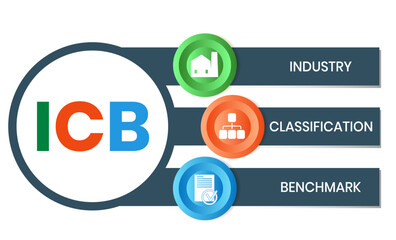 ICB - Industry Classification Benchmark acronym. business concept background. vector illustration concept with keywords and icons. lettering illustration with icons for web banner, flyer