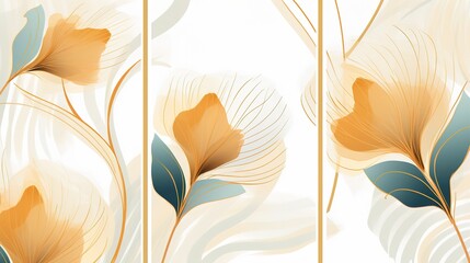 Abstract art background image. Luxury minimal style wallpaper with botanical flowers and leaves, organic shapes. Minimal Design for text, wedding card background, frame, cover. Generative Ai