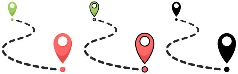 Isolated route, path, way, map, location, distance vector icon with transparent background and editable stroke. Location pin icon for business, online maps, GPS, web, development, UI, blog and more.