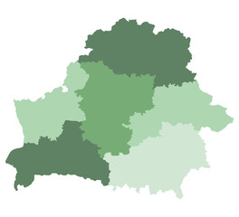 Belarus map. Map of Belarus in administrative provinces in multicolor