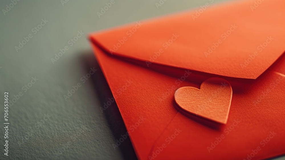Poster a close up of an envelope with a heart cut out of the front of the envelope and a piece of paper sti