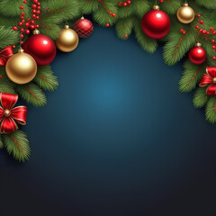 vector elegant Christmas banner with realistic ornaments, Christmas tree and decorations,