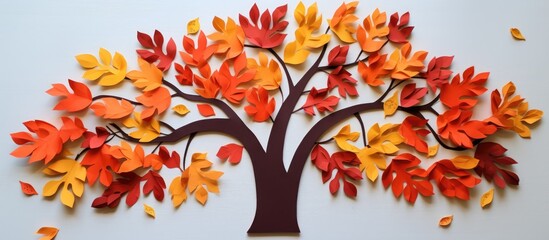 Fall-themed crafts for children, including cut paper art and easy activities with paper, leaves, trees, and branches.