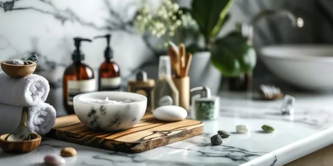 Foto op Plexiglas An array of beauty treatment items for spa. © Nattadesh