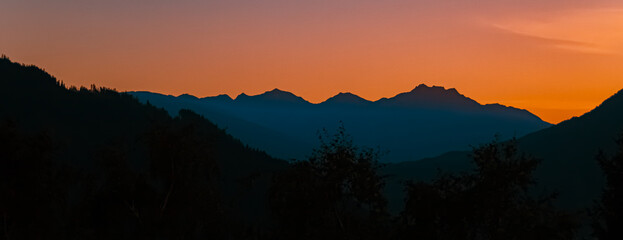 Fototapeta premium Alpine sunset or sundowner at Jerzens, Pitztal valley, Imst, Tyrol, Austria