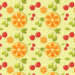pattern on a bright background with fruits and vegetables