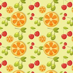 pattern on a bright background with fruits and vegetables