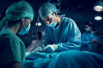 Ein &Auml;rzte Team im Operationssaal bei einer operativen Behandlung 