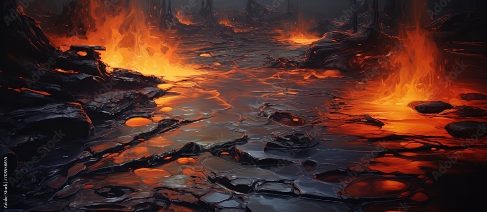 Poster Oil spill with a flame-like appearance in the background.