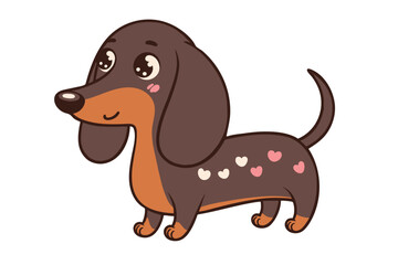 Cute cartoon dachshund dog. Vector illustration, isolated object. png.
