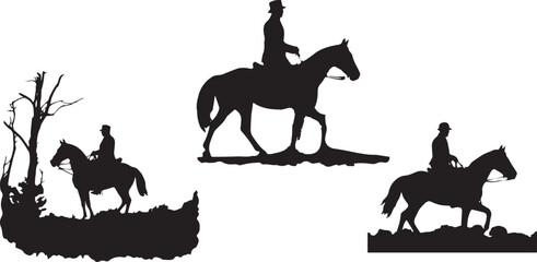 Set of silhouette horse with horseman vector illustration collection - obrazy, fototapety, plakaty