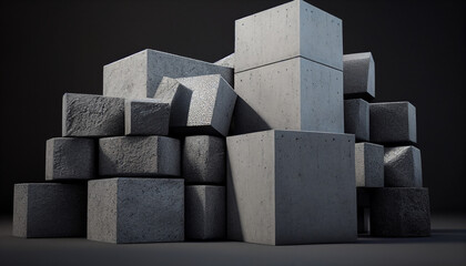 A stack of concrete blocks for industrial and home design purposes, representing business technology, building minimalist background, Ai generated image 