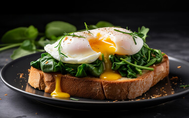 Poached egg on toast with spinach 