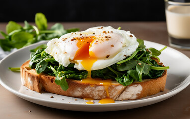 poached egg on toast with spinach 