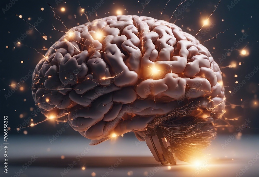 Poster concept art of a human brain exploding with knowledge and creativity