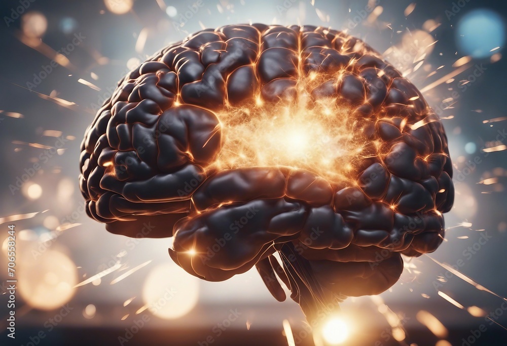 Poster concept art of a human brain exploding with knowledge and creativity