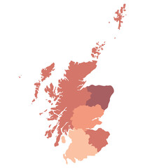 Scotland map. Map of Scotland divided into five main regions