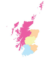 Scotland map. Map of Scotland divided into five main regions
